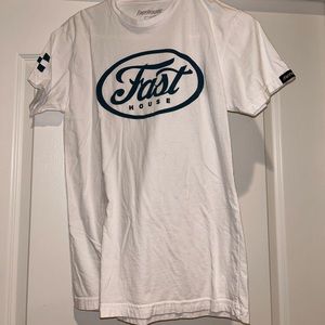 white fast house t shirt, tight fitting
